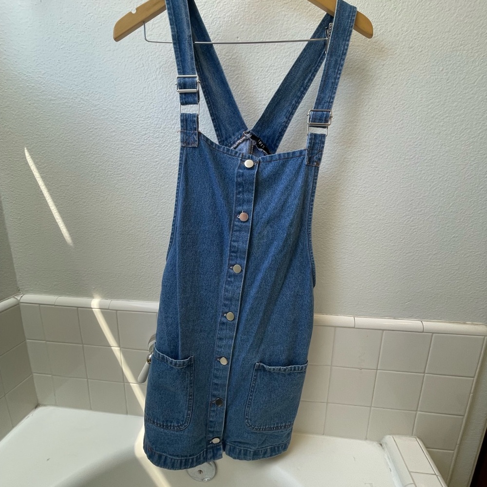 Iris Blue Denim Overall Dress with Button Detail